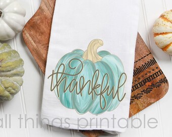 Thankful Pumpkin Printable - Painted Blue - Fall Halloween Thanksgiving PNG Design - Instant Download - Sublimation PNG (#ATP116)