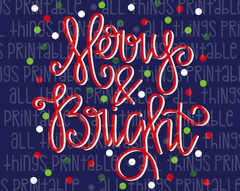 Merry and Bright Printable PNG Lettering - Red - Christmas Sublimation Design - Instant Download - Sublimation PNG (#ATP135)