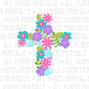 Floral Cross Printable Design - Easter Inspirational Faith PNG Design - Instant Download - Sublimation Design, PNG, Printable (ATP026)