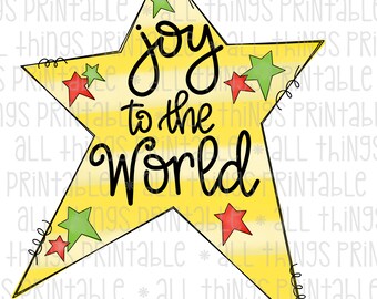 Joy to the World Christmas Star PNG Lettering - Diseño de sublimación navideña - Descarga instantánea - Sublimación PNG (#ATP166)