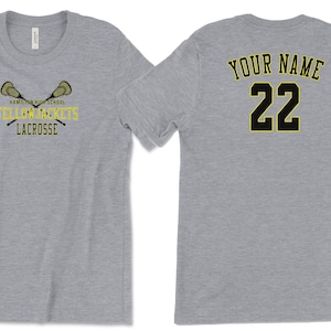 Custom Lacrosse Team TShirt - ADULT SIZE UNISEX - Choose School/Organization, Colors, Name, Jersey Number