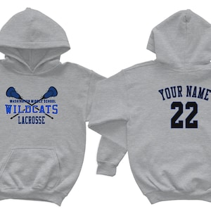 Custom Lacrosse Team Hoodie - YOUTH SIZE UNISEX - Choose School/Organization, Colors, Name, Jersey Number