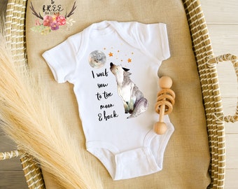 I Love You to the Moon and Back Onesie, Wolf Onesie, Cute Woodland Animal Bodysuit, Gender Neutral Baby Clothes, Newborn Wolf Baby Outfit