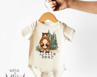 Little Bear Bodysuit, Bear Baby Bodysuit, Cute Woodland Animal Bodysuit, Toddler Bear Shirt, Natural Color Bodysuit