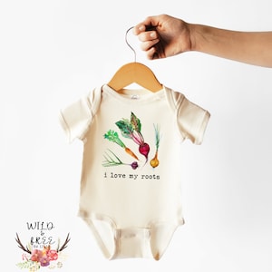 I Love My Roots Vegetable Bodysuit, Vegetable Baby Bodysuit, Farmer's Market Baby Outfit, Vegetable Toddler Shirt, Natural Color Bodysuit