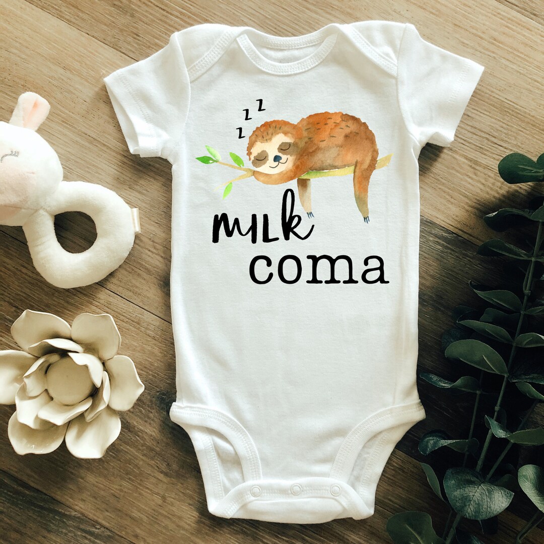 Milk Coma Sloth Onesie, Cute Baby Clothes, Funny Baby Onesie, Milk ...