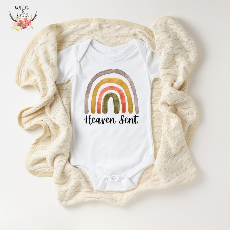 Rainbow Heaven Sent Onesie, Rainbow Baby Bodysuit, Pregnancy Announcement Rainbow Baby, Baby Shower Gift image 1