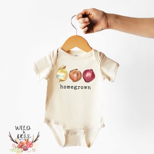 Homegrown Onions Bodysuit, Veggie Baby Bodysuit, Veggie Baby Outfit, Onions Toddler Shirt, Unisex Baby Clothes, Natural Color Bodysuit
