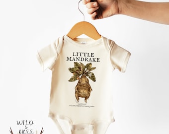 Caution Little Mandrake Bodysuit, Wizard Baby Shower Gift, Little Mandrake Toddler Shirt, Unisex Baby Clothes, Natural Color Bodysuit