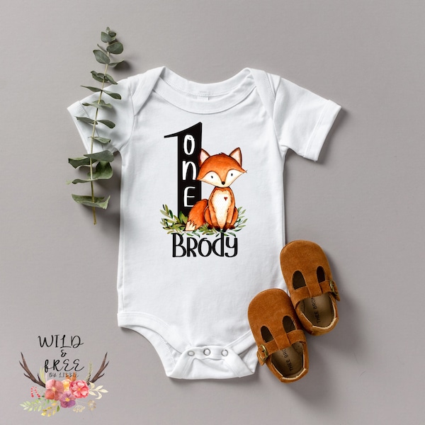 Fox First Birthday Onesie, Woodland Animal Birthday Outfit, One Shirt, Fox Birthday Party Shirt, Custom First Birthday Shirt, Fox Party