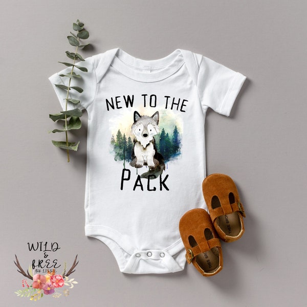 New to the Pack Onesie, Wolf Bodysuit, Cute Woodland Animal Onesie, Newborn Baby Gift