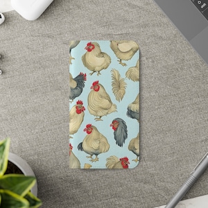 Estuche tipo billetera tipo billetera para teléfono celular de pollo Cuero vegano de imitación Apple iPhone Android Samsung Google Cottagecore Farmhouse Chickens