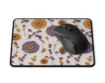 Pressed Flowers Purple Yellow Daisies Small Mouse Pad Mat Mousepad 9.5" × 8" Non-slip