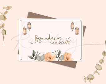 Ramadan Mubarak Greeting Card – Ramadan 2023 Card 5x7 and 4x6 – Floral Greeting Card – Downloadable