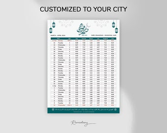 Ramadan Prayer Time Calendar, Printable Salah Time, Downloadable and Customizable, Islamic Wall Prayer Calendar