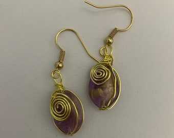 Handmade Lavender and Gold Wrap Earrings