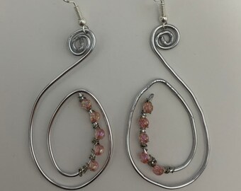 Handmade Silver and Blush (Pink) Wire Wrapped Earrings