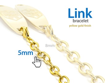 MedicEngraved™ 316L Stainless Steel Replacement / Add-on Yellow Gold Finish Oval Link Bracelet (bracelet only - tag not included)