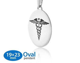 MedicEngraved™ 316L Stainless Steel 19x23 Oval Pendant with Custom sized 2mm Curb Link Necklace - Engraving Included