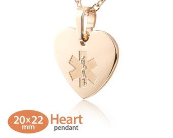 MedicEngraved™ 316L Stainless Steel 20x22mm Rose Gold Finish Heart Pendant with Custom sized 2mm Link Necklace - Engraving Included