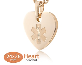 MedicEngraved™ 316L Stainless Steel 24x26mm Rose Gold Finish Heart Pendant with Custom sized 3mm Link Necklace - Engraving Included