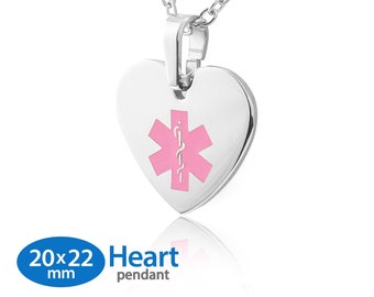 MedicEngraved™ 316L Stainless Steel 20x22mm Heart Pendant with Custom sized 2mm Link Necklace - Engraving Included