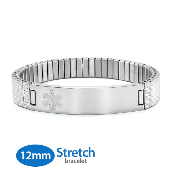 MedicEngraved™ 316L Stainless Steel 12mm Expandable Stretch Band with Medical ID Tag (Star of Life) - Engraving Included