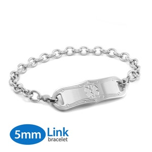 MedicEngraved™ 316L Stainless Steel 5mm Oval Link Bracelet with Interchangeable Medical ID Tag (Star of Life) - Engraving Included
