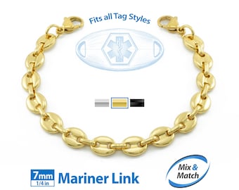 Medical Alert ID Replacement Mix & Match 7mm Mariner Link Bracelet Band (No Tag) by MedicEngraved® - Stainless Steel