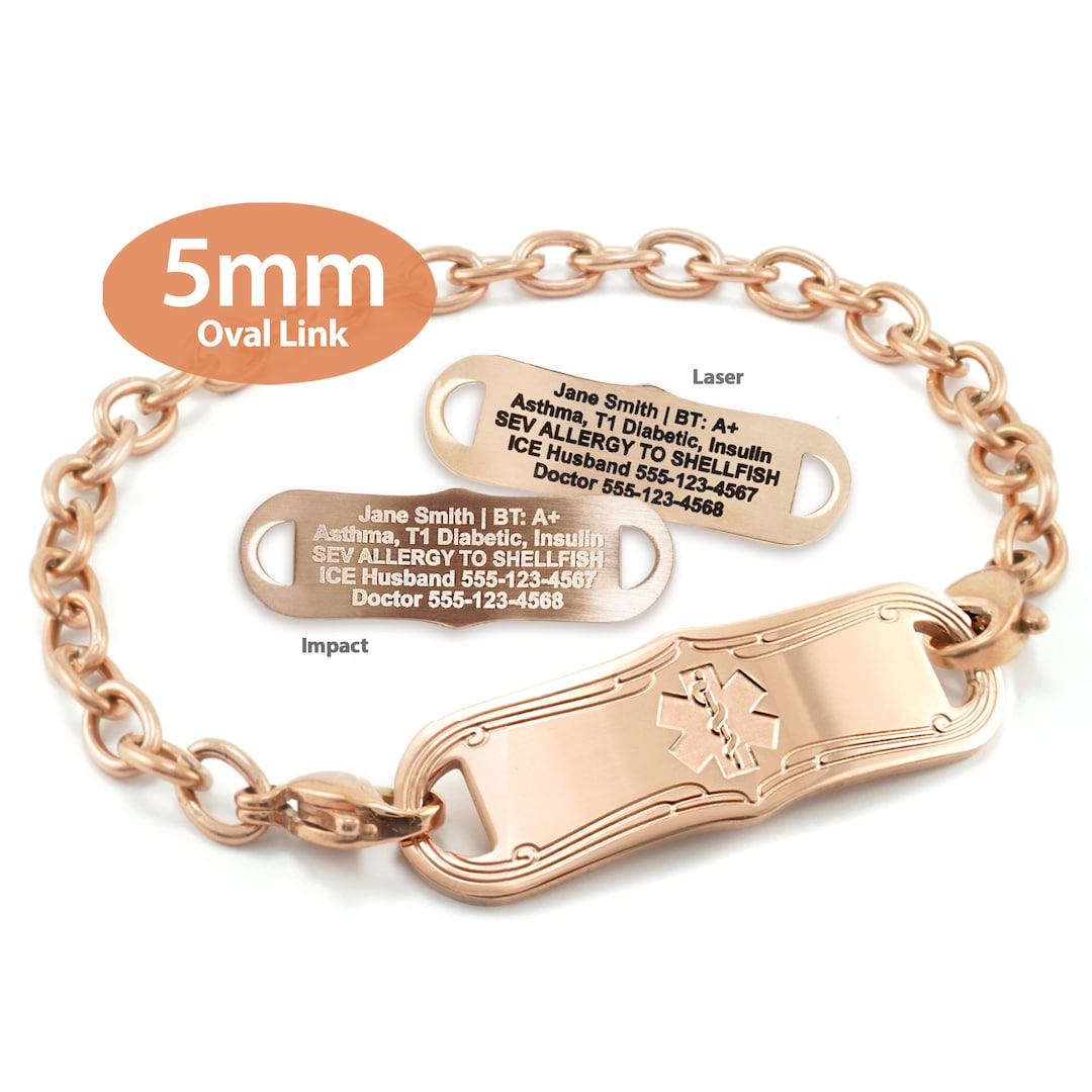 Medicengraved™ 316L Stainless Steel 5mm Rose Gold Finish Oval Link