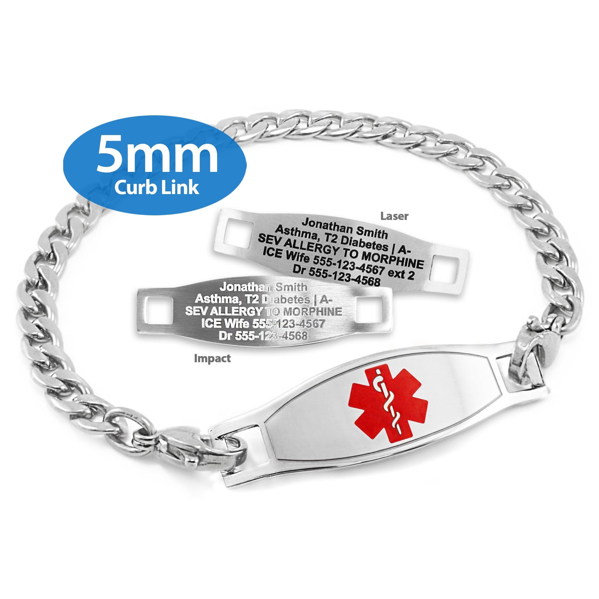 Engraved 5mm Curb Link Medical Alert ID Bracelet by Medicengraved