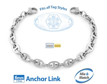 Medical Alert ID Replacement Mix & Match 6mm Anchor Link Bracelet Band (No Tag) by MedicEngraved® - Stainless Steel