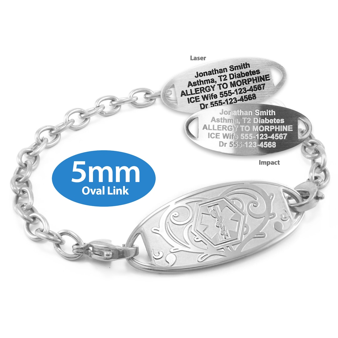 Medicengraved™ 316L Stainless Steel 5mm Oval Link Bracelet With