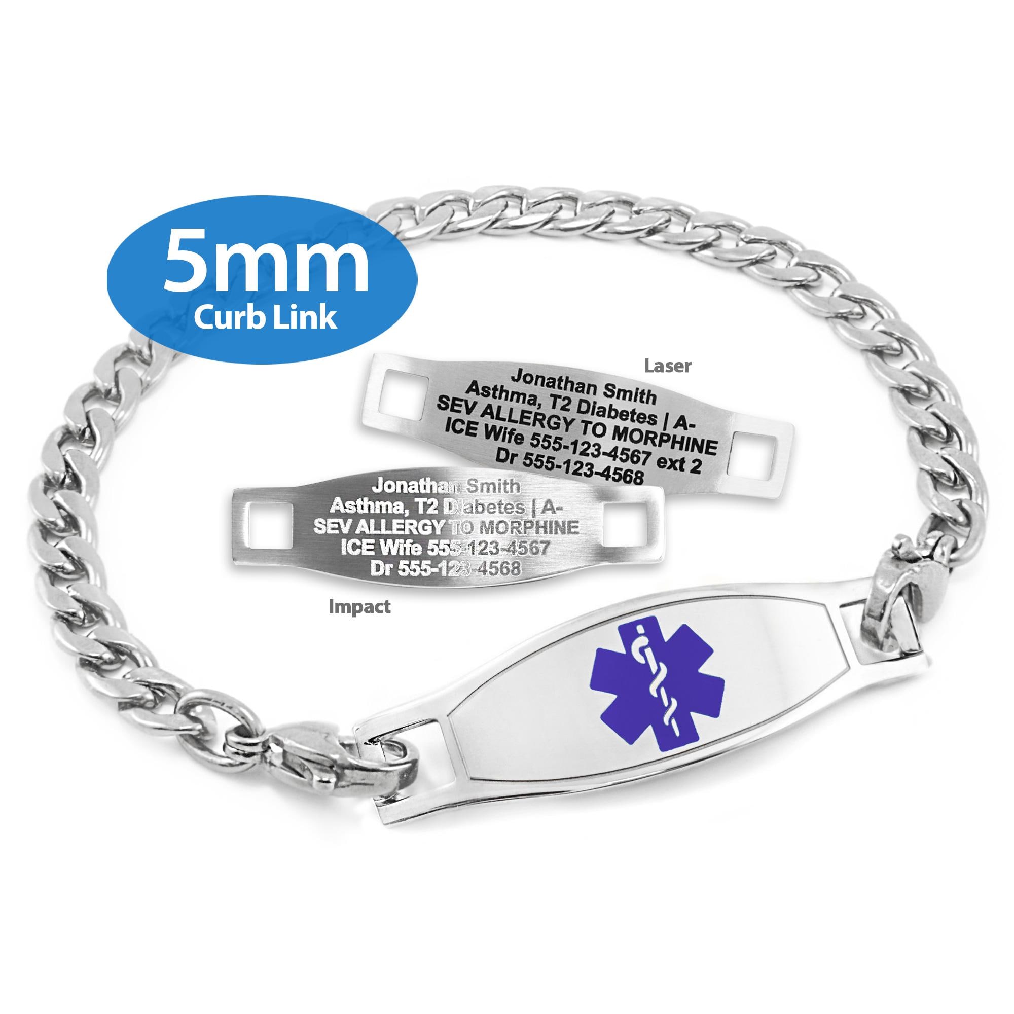 Engraved 5mm Curb Link Medical Alert ID Bracelet by Medicengraved