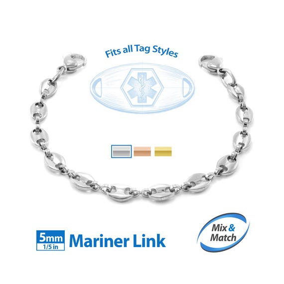 Medical Alert ID Replacement Mix & Match 5mm Mariner Link Bracelet Band (No Tag) by MedicEngraved® - Stainless Steel