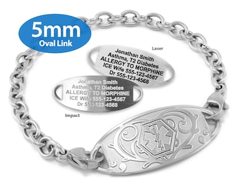Engraved 5mm Oval Link Medical Alert ID Bracelet by MedicEngraved® – Stainless Steel