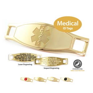 MedicEngraved™ 316L Stainless Steel Replacement / Add-on Medical ID Yellow Gold Finish with Star of Life symbol - Engraving Included