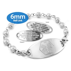 Engraved 6mm Solid Ball Link Medical Alert ID Bracelet by MedicEngraved® – Stainless Steel