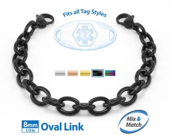 Medical Alert ID Replacement Mix & Match 8mm Oval Bracelet Band (No Tag) by MedicEngraved® - Stainless Steel
