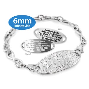 MedicEngraved™ 316L Stainless Steel 6mm Infinity Link Bracelet with Interchangeable Medical ID Tag Star of Life Engraving Included image 5
