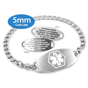 Engraved 5mm Curb Link Medical Alert ID Bracelet by MedicEngraved® – Stainless Steel