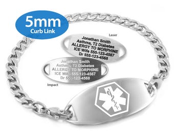 Engraved 5mm Curb Link Medical Alert ID Bracelet by MedicEngraved® – Stainless Steel