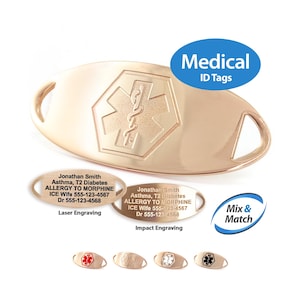 Engraved Replacement Mix & Match Medical Alert ID Tag by MedicEngraved® – Rose Gold Stainless Steel