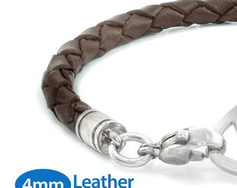 Medical Alert ID Replacement Mix & Match 4mm Single Wrap Leather Bracelet Band (No Tag) by MedicEngraved® - Stainless Steel End Caps