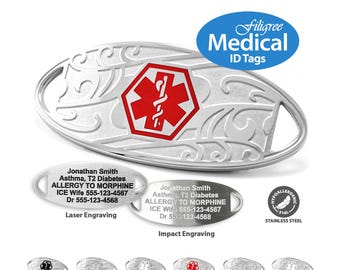 MedicEngraved™ 316L Stainless Steel Replacement / Add-on Medical ID Tag with Star of Life symbol - Engraving Included