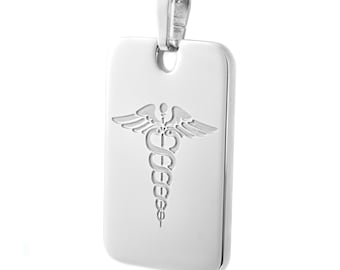 MedicEngraved™ 316L Stainless Steel 24x36 Rectangle Pendant with Custom sized 3mm Curb Link Necklace - Engraving Included