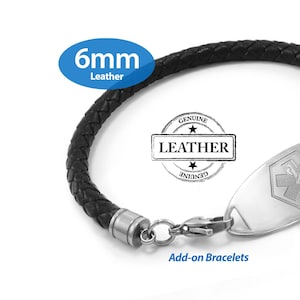 MedicEngraved® 6mm Single Wrap Leather with 316L Stainless Steel Clasp - Replacement / Add-on  (bracelet only - tag not included)