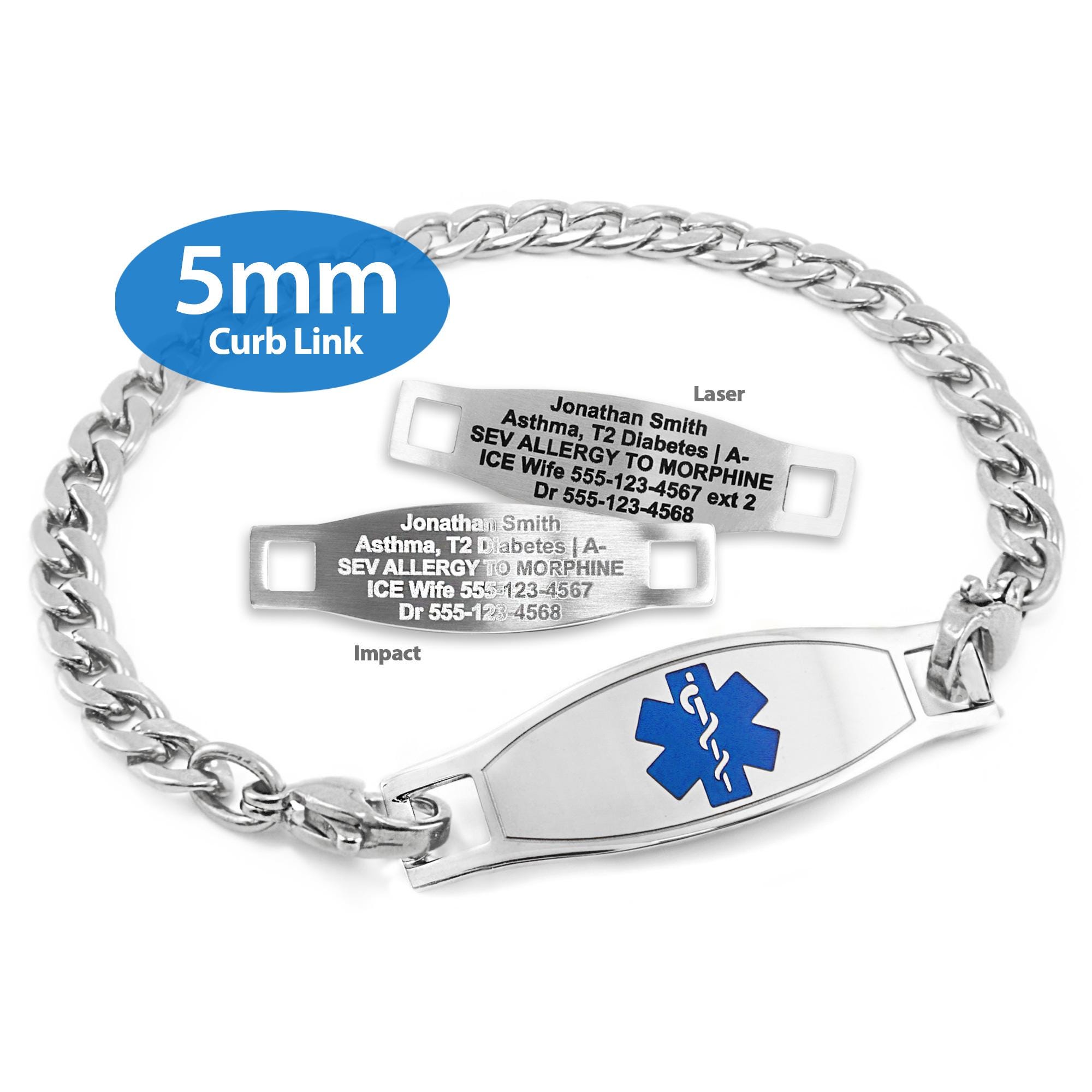 Engraved 5mm Curb Link Medical Alert ID Bracelet by Medicengraved