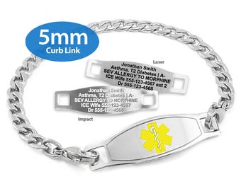 Engraved 5mm Curb Link Medical Alert ID Bracelet by Medicengraved