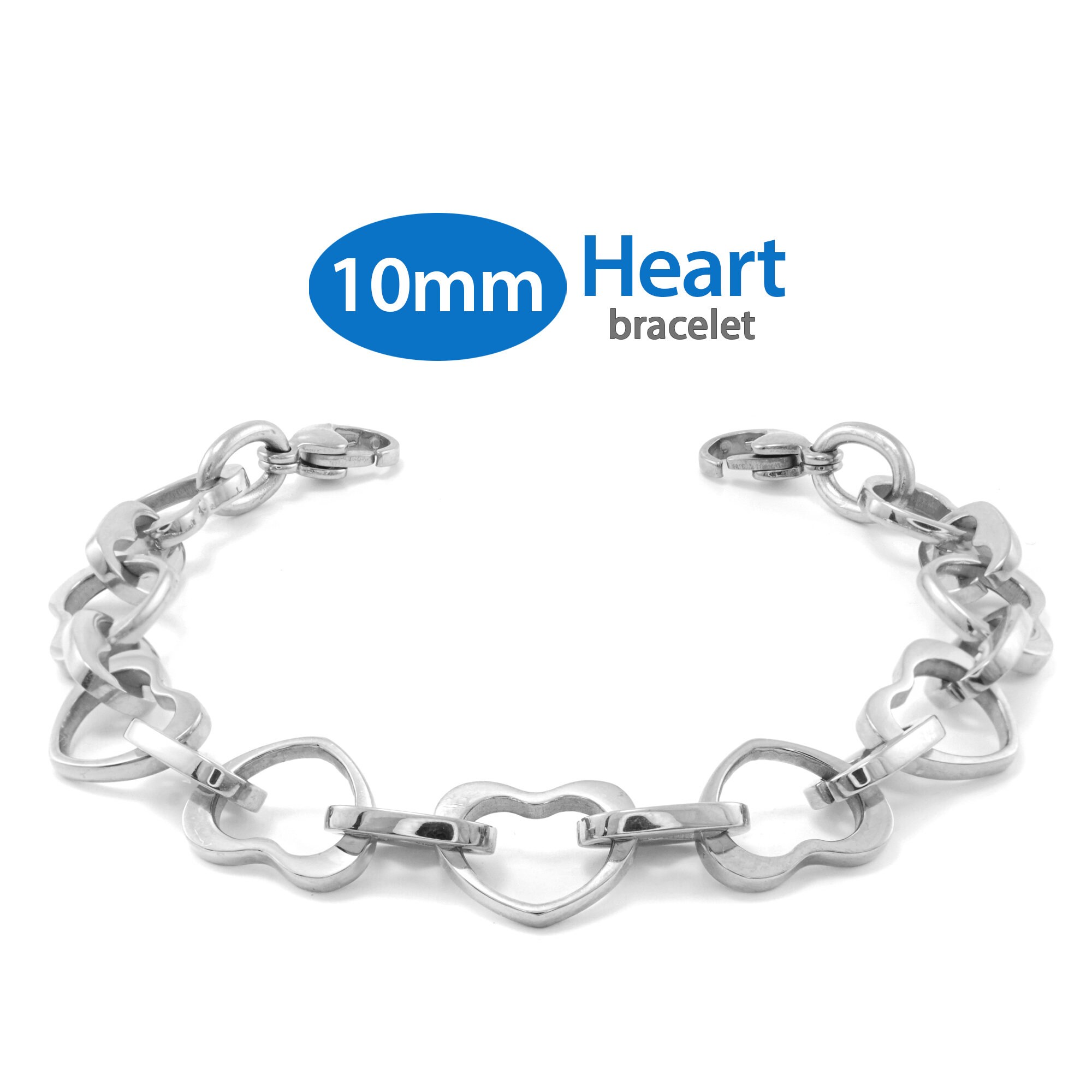 MedicEngraved™ 316L Stainless Steel  Replacement / Add-on 10mm Heart Link Bracelet (bracelet only - tag not included)